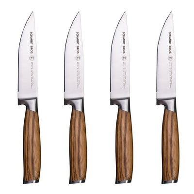 4-Piece Stainless Steel Cutlery Zebra Wood Jumbo Steak Knife Set in Wood Gift Box - Super Arbor