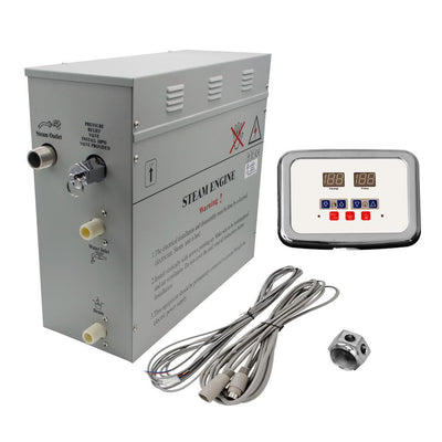 6kW Self-Draining Steam Bath Generator with Waterproof Programmable Controls and Chrome Steam Outlet - Super Arbor