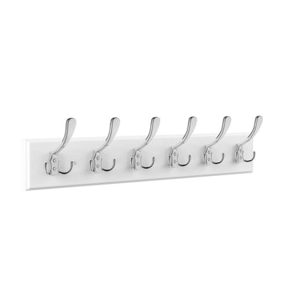 27.75 in. L White Rail-Mounted Wall Hook Hanging Rack with 6 Hooks - Super Arbor