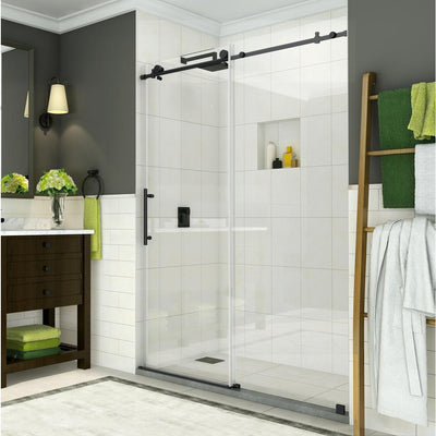 Coraline 56 in. to 60 in. x 76 in. Frameless Sliding Shower Door in Matte Black - Super Arbor