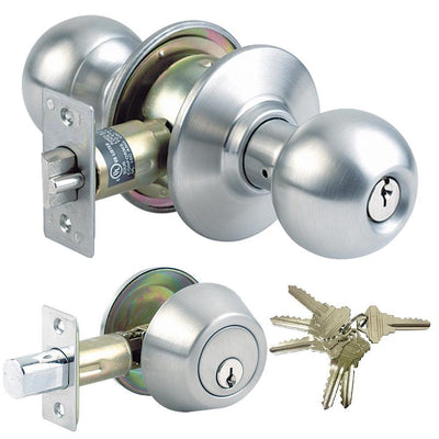 Stainless Steel Grade 3 Combo Lock Set with Entry Door Knob and Deadbolt, 6 SC1 Keys - Super Arbor