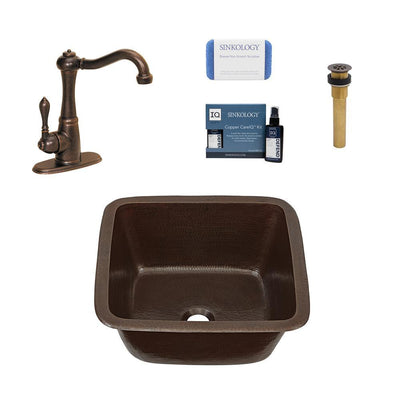 Greco All-in-One Drop-In/Undermount Copper 15 in. Single Bar/Prep Kitchen Sink with Pfister Faucet and Drain - Super Arbor