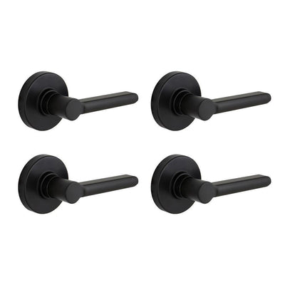 Tonbridge Matte Black Hall and Closet Door Lever with Round Rose (4-Pack) - Super Arbor