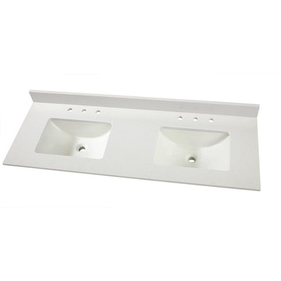 61 in. W x 22 in. D Engineered Marble Vanity Top in Snowstorm with White Double Trough Sinks - Super Arbor