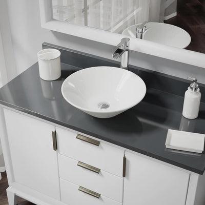 Porcelain Vessel Sink in Biscuit with 7007 Faucet and Pop-Up Drain in Chrome - Super Arbor