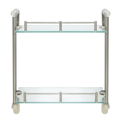 Oval 14.75 in. W Double Glass Wall Shelf with Pre-Installed Rails in Satin Nickel - Super Arbor
