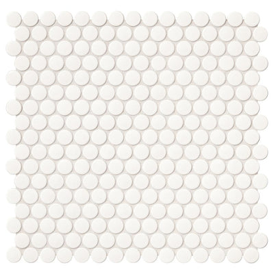 Daltile Restore 11 in. x 13 in. Glossy White Ceramic Penny Round Mosaic Wall Tile (1.06 sq. ft./Piece) - Super Arbor