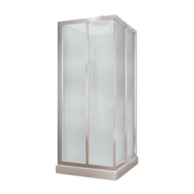 Mediterranean III 32 in. x 32 in. x 74 in. Corner Shower Kit with Center Drain in Chrome with Sliding Door - Super Arbor