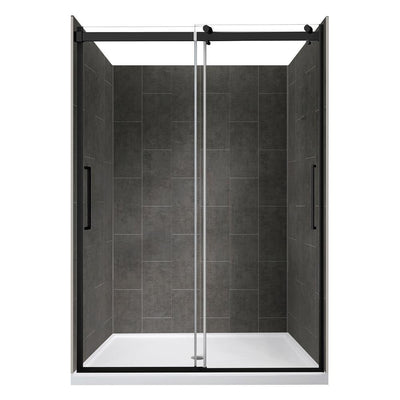 Lagoon Vertical Handle 48 in. L x 34 in. W x 80 in. H Center Drain Alcove Shower Kit in Slate and Matte Black - Super Arbor