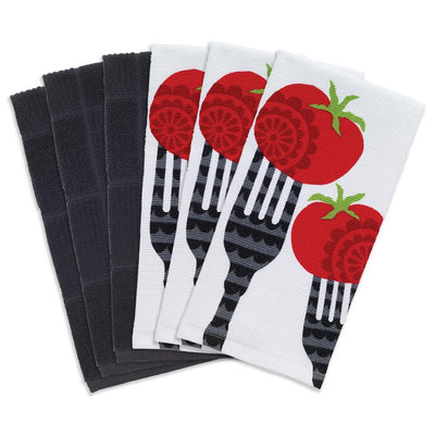 T-fal Multicolor Fork Cotton Print Dual and Solid Kitchen Dish Towel (Set of 6) - Super Arbor