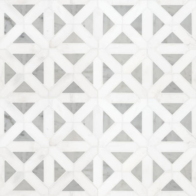MSI Geometrica 12 in. x 12 in. x 10mm Bianco Dolomite Polished Marble Mesh-Mounted Mosaic Tile (10 sq. ft. / case) - Super Arbor
