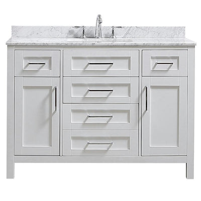 Riverdale 48 in. W x 21 in. D Vanity in White with a Carrara Marble Vanity Top in White with White Sink - Super Arbor