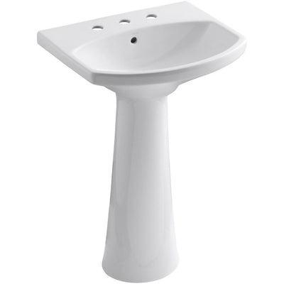 KOHLER Cimarron 8 in. Widespread Vitreous China Pedestal Combo Bathroom Sink in White with Overflow Drain - Super Arbor
