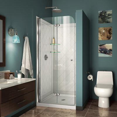 Aqua Fold 36 in. D x 36 in. W x 76 3/4 in. H Frameless Shower Door with Base and Backwalls - Super Arbor