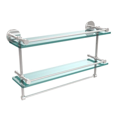 22 in. L  x 12 in. H  x 5 in. W 2-Tier Clear Glass Bathroom Shelf with Towel Bar in Polished Chrome - Super Arbor