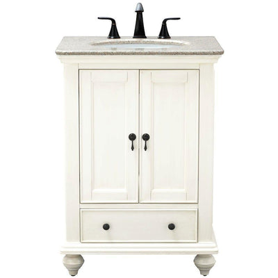 Newport 25 in. W x 21.5 in. D Bath Vanity in Ivory with Granite Vanity Top in Champagne with White Sink - Super Arbor