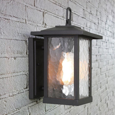 1-Light Transitional Outdoor Wall Light Lantern Sconce with Watered Glass Matt Black Coach Light LED Compatible - Super Arbor