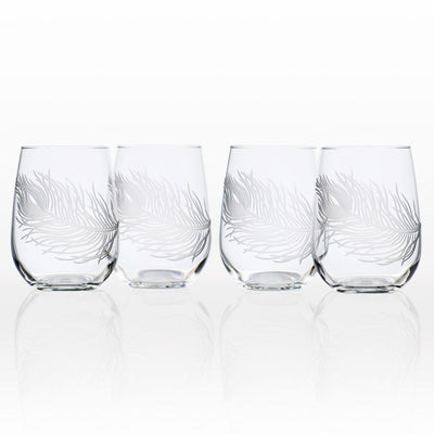 Peacock 17 oz. Clear Stemless Wine Glass (Set of 4) - Super Arbor