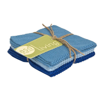 Set of 3 Cotton 10x10 Dishcloths, Sky Blue - Super Arbor