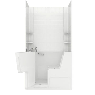 NOVA Heated Wheelchair Accessible 4.5 ft. walk-in bathtub with 6 in. Tile Easy Up Adhesive Wall Surround in White - Super Arbor
