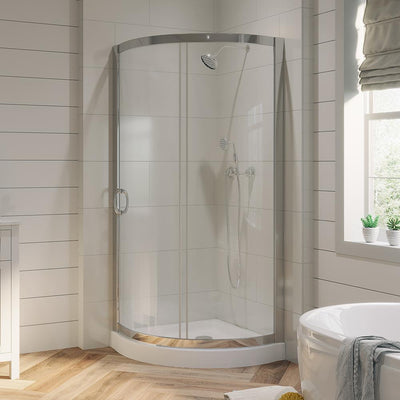 Breeze 32 in. L x 32 in. W x 76 in. H Corner Shower Kit with Reversible Sliding Door and Shower Base - Super Arbor