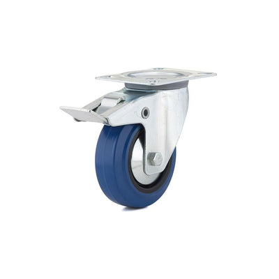 4 in. Heavy-Duty Blue Elastic Rubber Swivel Caster with Brake - Super Arbor