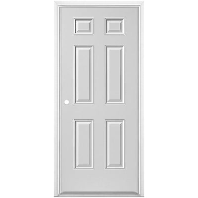 32 in. x 80 in. Utility 6-Panel Right-Hand Inswing Primed Steel Prehung Front Exterior Door with Brickmold - Super Arbor