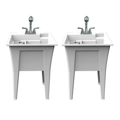24 in. x 22 in. Polypropylene White Laundry Sink with 2 Hdl Non Metallic Pullout Faucet and Installation Kit (Pack of 2) - Super Arbor