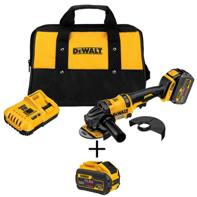 FLEXVOLT 60-Volt MAX Lithium-Ion Cordless Brushless 4-1/2 in. Angle Grinder with Battery, Charger, Bag and Bonus Battery