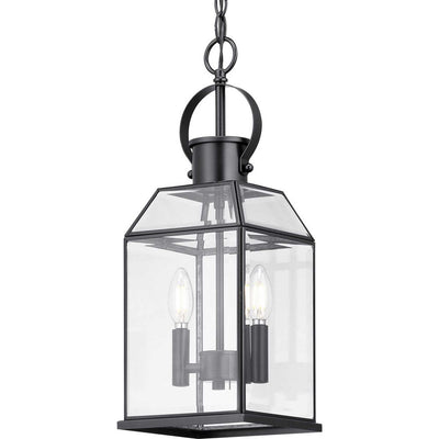 Canton Heights 2-Light Matte Black Outdoor Pendant Light with Clear Beveled Glass - Super Arbor