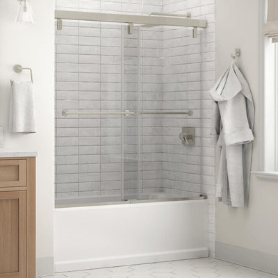 Crestfield 60 in. x 59-1/4 in. Mod Semi-Frameless Sliding Bathtub Door in Nickel and 1/4 in. (6mm) Clear Glass - Super Arbor