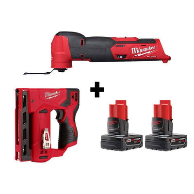 M12 FUEL 12-Volt Lithium-Ion Cordless Oscillating Multi-Tool and Crown Stapler with two 3.0 Ah Batteries - Super Arbor