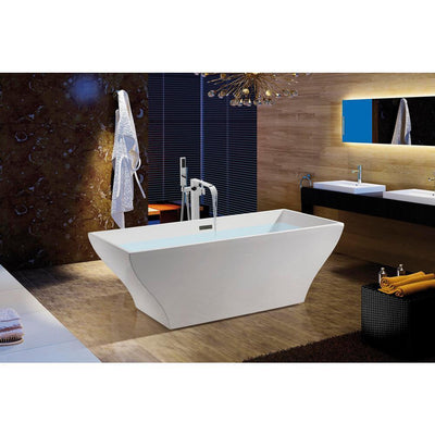 67 in. Fiberglass White Acrylic Tub for Bathtub with Tub Filler Combo - Modern Flat Bottom Stand Alone Tub - Super Arbor