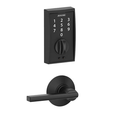 Century Touch Electronic Door Lock Deadbolt and Latitude Lever in Matte Black - Super Arbor