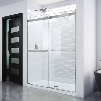 Essence 56 to 60 in. x 76 in. Semi-Frameless Sliding Shower Door in Brushed Nickel - Super Arbor