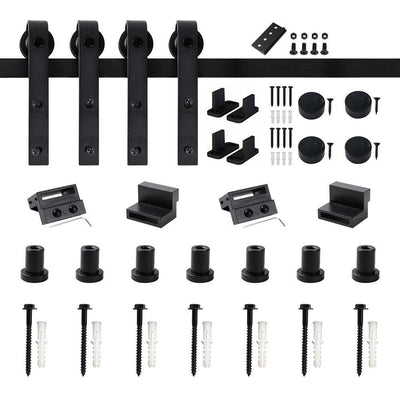 9 ft./108 in. Frosted Black Sliding Barn Door Hardware Track Kit for Double Doors with Non-Routed Floor Guide - Super Arbor