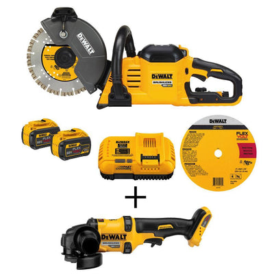 FLEXVOLT 60-Volt Lithium-Ion Cordless 9 in. Construction Saw w/ (2) FLEXVOLT Batteries, Bonus 4-1/2 in. Angle Grinder - Super Arbor