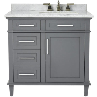 Sonoma 36 in. W x 22 in. D Bath Vanity in Dark Charcoal with Carrara Marble Top with White Sinks - Super Arbor