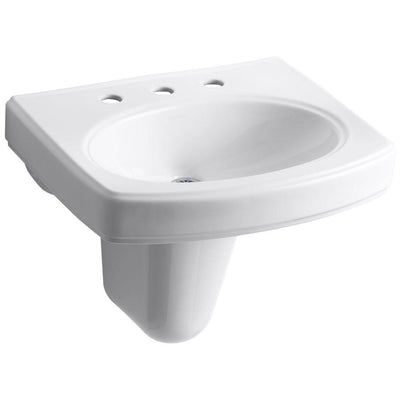 KOHLER Pinoir Wall-Mount Vitreous China Bathroom Sink in White with Overflow Drain - Super Arbor