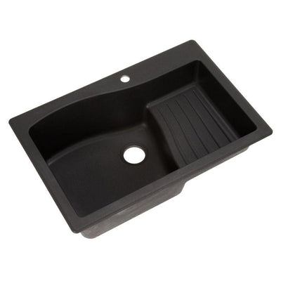 Ascend Drop-In/Undermount Granite 33 in. 1-Hole Single Bowl Kitchen Sink in Nero - Super Arbor