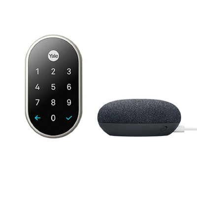 Nest x Yale Smart Lock Satin Nickel + Nest Mini (2nd Gen) Smart Speaker Charcoal - Super Arbor