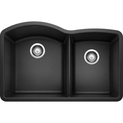 DIAMOND Undermount Granite Composite 32 in. 60/40 Double Bowl Kitchen Sink in Anthracite - Super Arbor