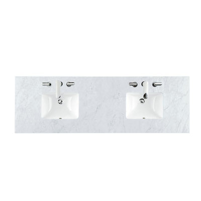 Carrara 72 in. W Marble Double Basin Vanity Top in Carrara White with White Basin - Super Arbor