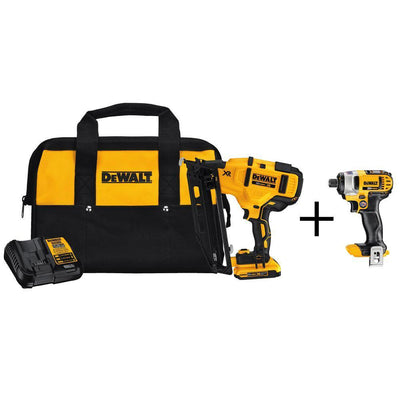 20-Volt MAX 16-Gauge Cordless Angled Nailer Kit with Bonus Bare 20-Volt MAX 1/4 in. Cordless Impact Driver - Super Arbor