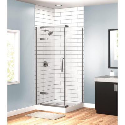 36 in. x 36 in. Frameless Corner Shower with Stainless Steel Shower Door in Clear and ProCrylic Shower Base in White - Super Arbor