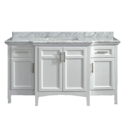 Sassy 60 in. Vanity in White with Marble Vanity Top in Carrara White - Super Arbor