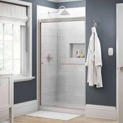 Simplicity 48 in. x 70 in. Semi-Frameless Traditional Sliding Shower Door in Nickel with Clear Glass - Super Arbor