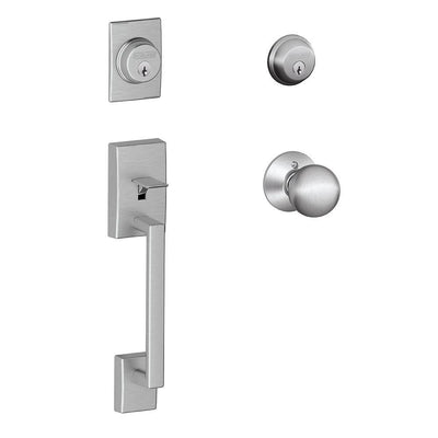 Century Satin Chrome Double Cylinder Deadbolt with Orbit Knob Door Handleset - Super Arbor