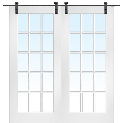 72 in. x 84 in. 15 Lite True Divided Primed MDF Sliding Barn Door with Hardware Kit - Super Arbor