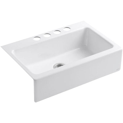 Dickinson Farmhouse Undermount Farmhouse Apron-Front Cast Iron 33 in. 4-Hole Single Bowl Kitchen Sink in White - Super Arbor